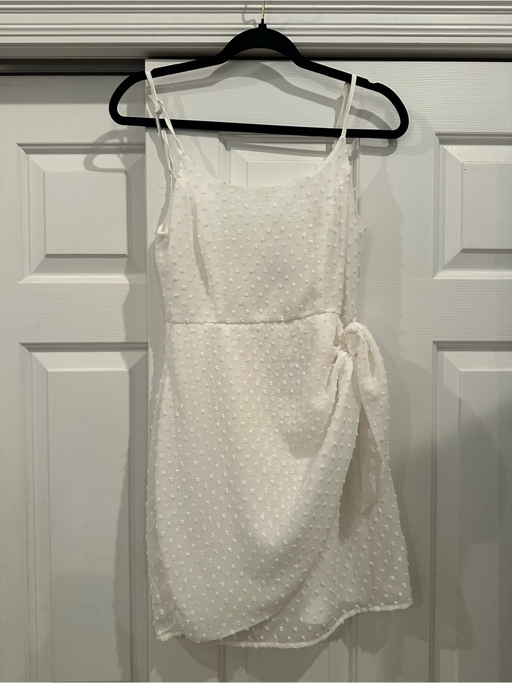 Lulu's White Swiss Dot Tie-Detail Mini Dress